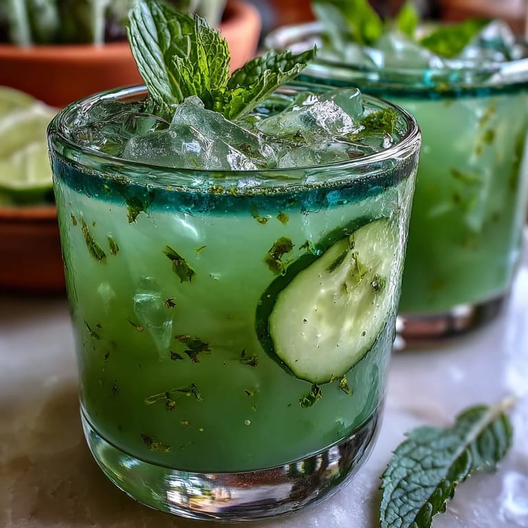 Vibrant Green Detox Cucumber Mint Agua Fresca garnished beautifully, perfect sip.
