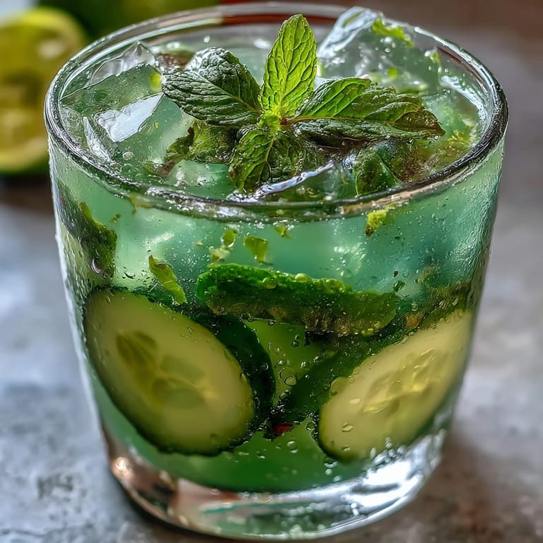 Cooling Green Detox Cucumber Mint Agua Fresca, ready to be poured.