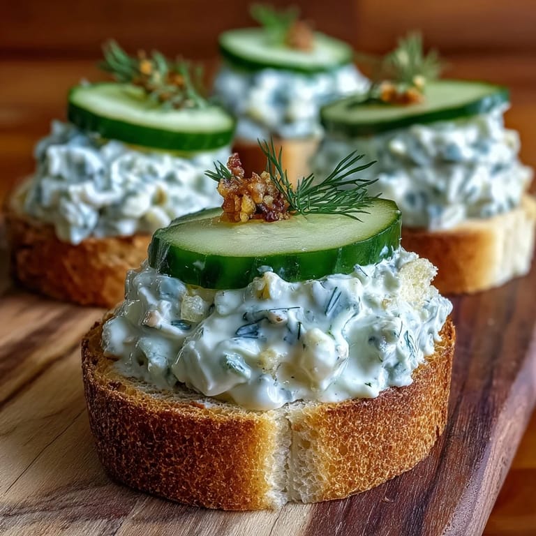 Showcasing elegant Derby Day Benedictine Cucumber Canapés with fresh dill garnish.