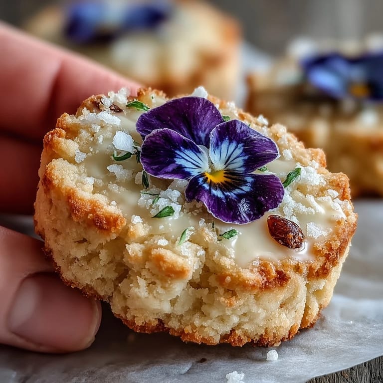 Charming shortbread cookies adorned with colorful edible flowers, ideal for adding a touch of spring to your dessert table.