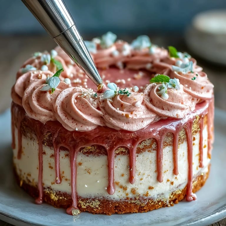 A visually stunning Bridal Shower Rosé Velvet Cake with delicate gold accents.